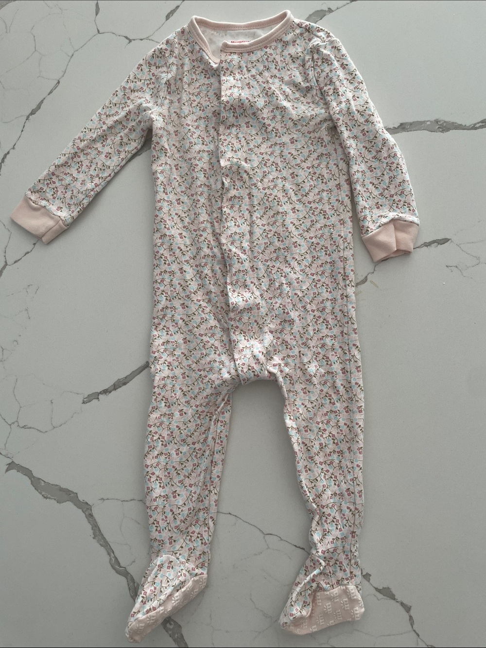 Magnetic Me White Footed One-Piece with Pink Floral Print